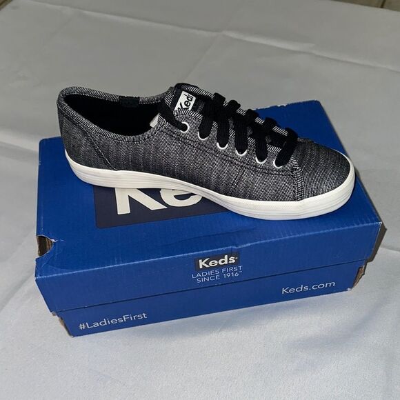 NIB Keds Black, Pewter and White Sneakers Sleek Minimalist Design Sign 6.5 - Picture 1 of 10
